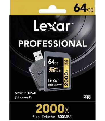 LEXAR SDXC 64 GB 300M/S + LECTOR USB3.0