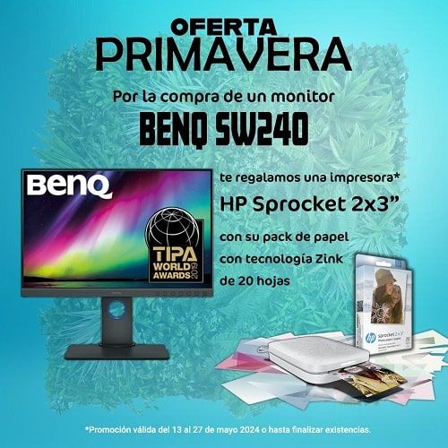 Compra un monitor BENQ SW240 y llévate gratis una impresora de regalo y una carga gratis de 20 hojas valorado en 170€