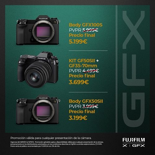 Promoción descuento directo en cámaras FUJIFILM GFX100S y GFX50SII (body o kit)