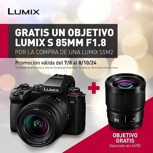 Por la compra de una Panasonic S5M2 (CUERPO O KIT) gratis Lumix S 85MM F1.8