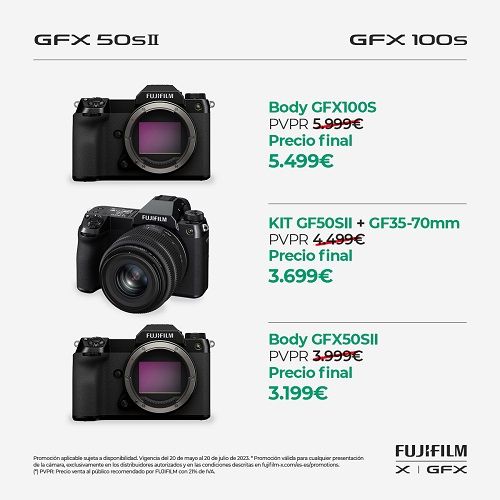 Promoción descuento directo en cámaras FUJIFILM GFX100S y GFX50SII (body o kit)
