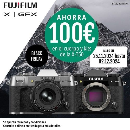 Consigue  100€ de descuento directo sobre el PVPR de compra(*) de X-T50 (body o kit)